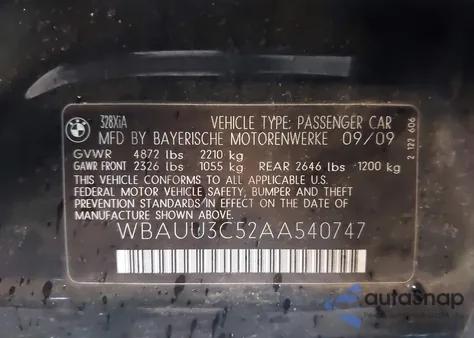 2010 BMW 328I xDrive из США, поврежденный, VIN WBAUU3C52AA540747